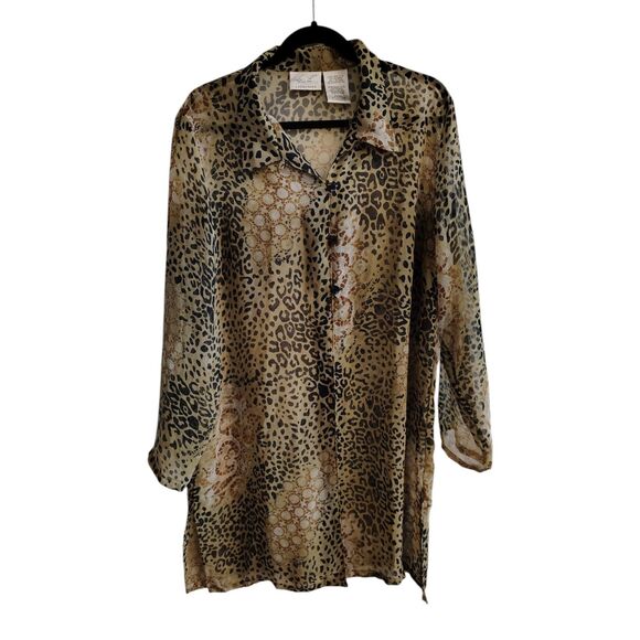 Kathie Lee Collection Sheer Animal Print Button down Blouse - Picture 1 of 5